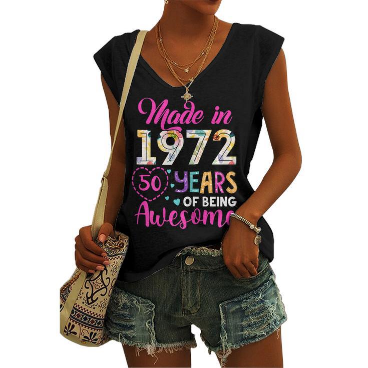 Womens 50 Year Of Being Awesome Made In 1972 Birthday Vintage Women's Vneck Tank Top