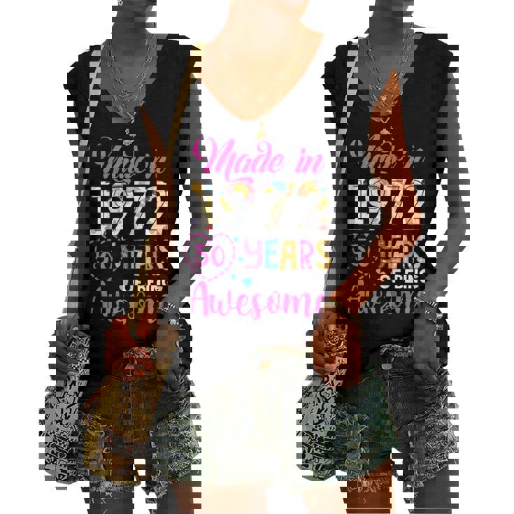 Womens 50 Year Of Being Awesome Made In 1972 Birthday Vintage Women's Vneck Tank Top