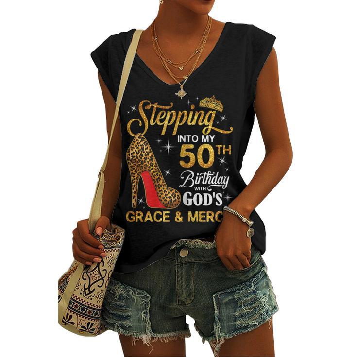 Womens 50Th Birthday Leopard Shoes Stepping Into My 50Th Bday Women's Vneck Tank Top