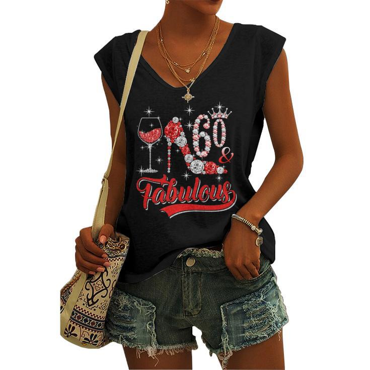 60 And Fabulous 60 Years Old Birthday Diamond Crown Shoes Women's V-neck Tank Top