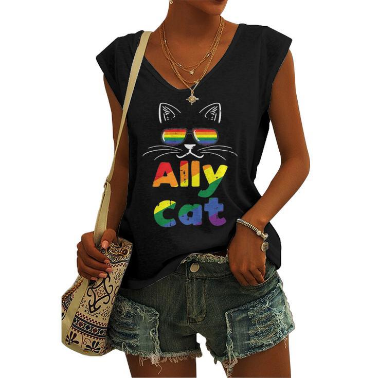 Ally Cat Pride Month Straight Ally Gay Lgbtq Lgbt Women's V-neck Tank Top