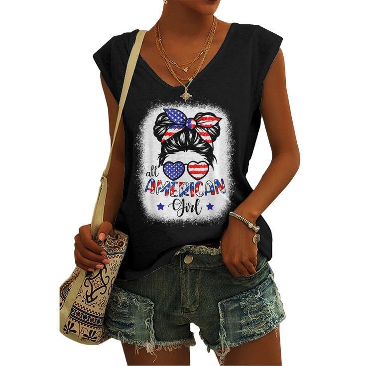 All American Girls 4Th Of July Bleached Daughter Usa Women's Vneck Tank Top