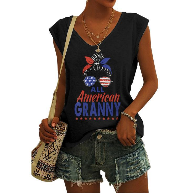 Womens All American Granny Grandma Sunglasses Usa Flag 4Th Of July Women's Vneck Tank Top