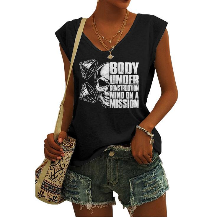 Body Under Construction Mind On A Mission Fitness Lovers Women's V-neck Tank Top