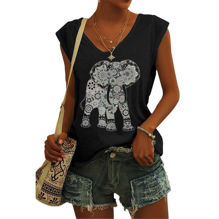 Boho Patterned Elephant Women's V-neck Tank Top