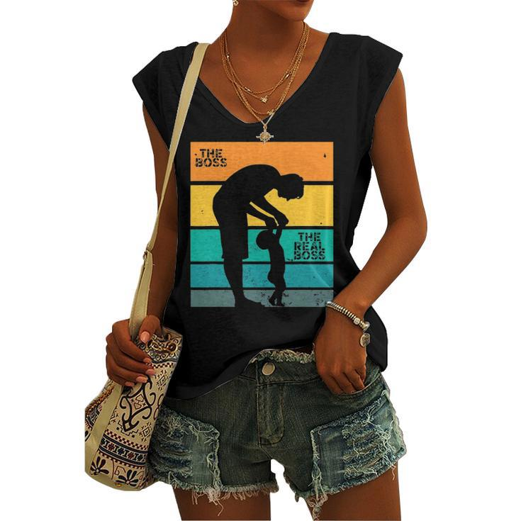 The Boss The Real Boss – Father Son Daughter Matching Dad Women's V-neck Tank Top
