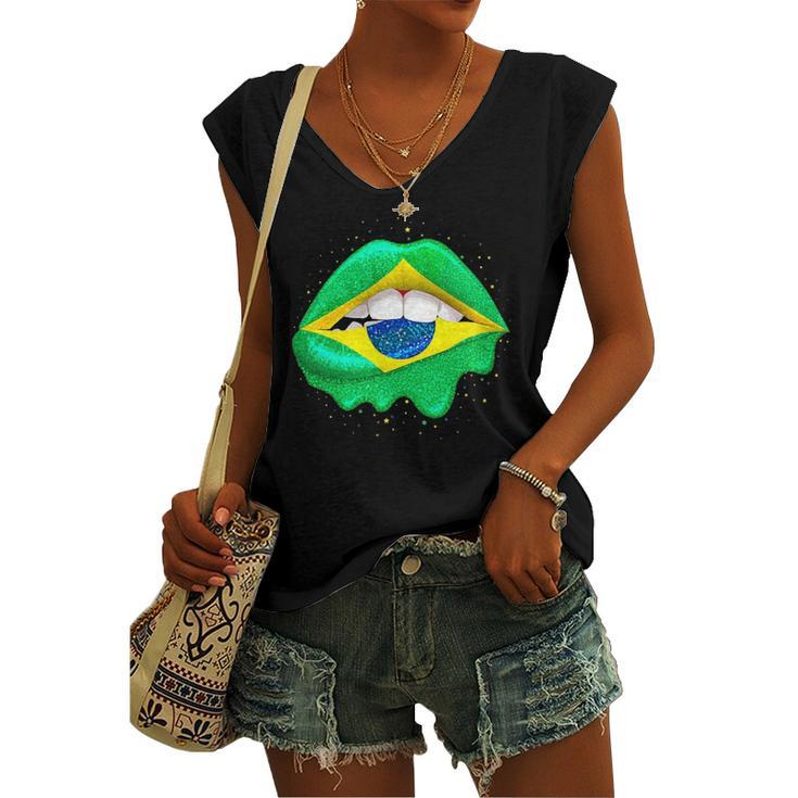 Brazilian Flag Lips Girls Brazil Women's V-neck Tank Top