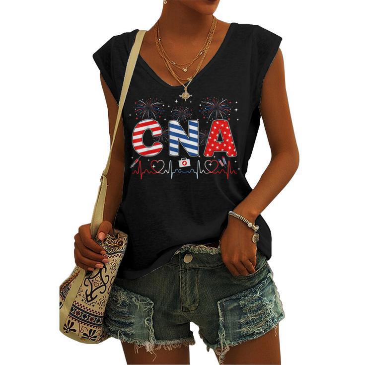 Cna 4Th Of July American Flag Patriotic Usa Stethoscope Women's Vneck Tank Top