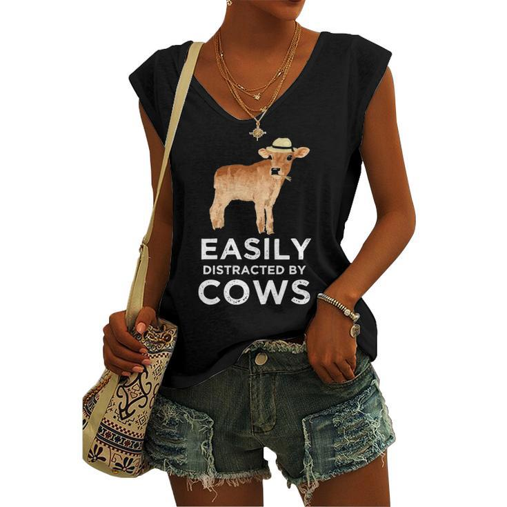Cow For & Girls Cute Easily Distracted By Cows Women's V-neck Tank Top