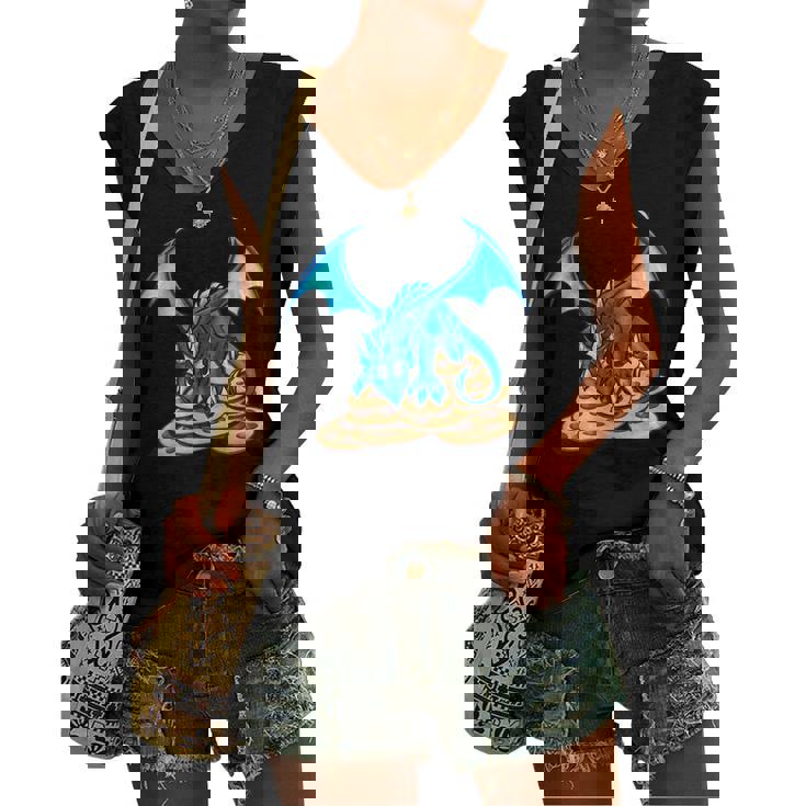 Cute Blue Dragon And His Cookie Treasure Hoard Women's Vneck Tank Top