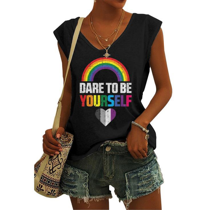 Dare To Be Yourself Asexual Ace Pride Flag Lgbtq Women's V-neck Tank Top