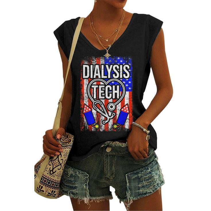 Dialysis Tech 4Th Of July American Flag Stethoscope Sparkler Women's Vneck Tank Top