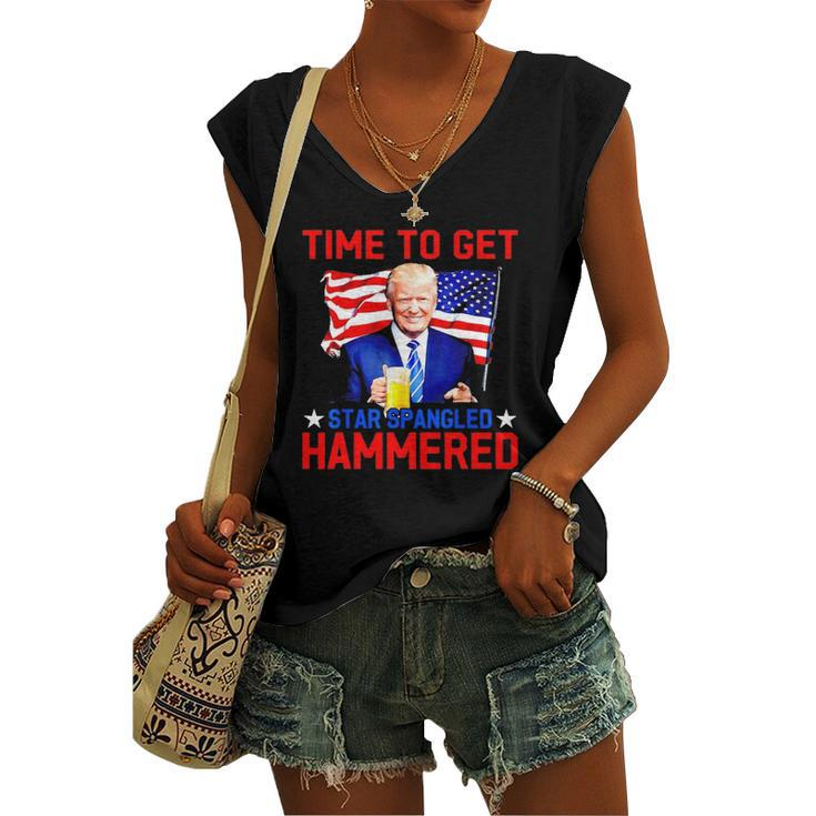 Donald Drunk Trump 4Th Of July Drinking Presidents Usa Flag Women's V-neck Tank Top