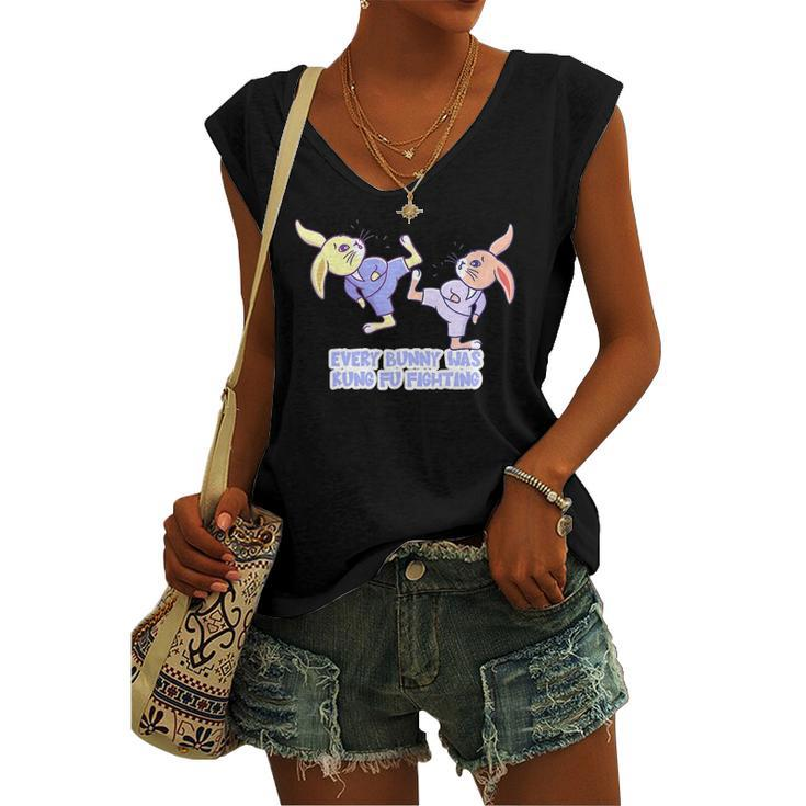 Every Bunny Was Kung Fu Fighting Easter Rabbit Women's V-neck Tank Top