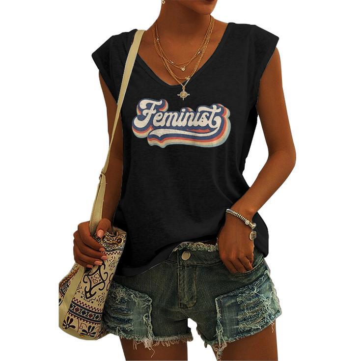 Feminist Retro 70S Vintage Rainbow Feminism Raglan Baseball Tee Women's V-neck Tank Top