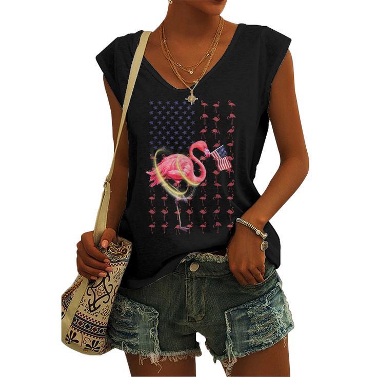 Flamingo American Usa Flag 4Th Of July Patriotic Women's Vneck Tank Top