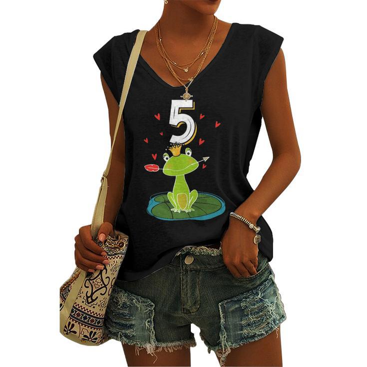 Frog Animal Lovers 5Th Birthday Girl B-Day 5 Years Old Women's V-neck Tank Top