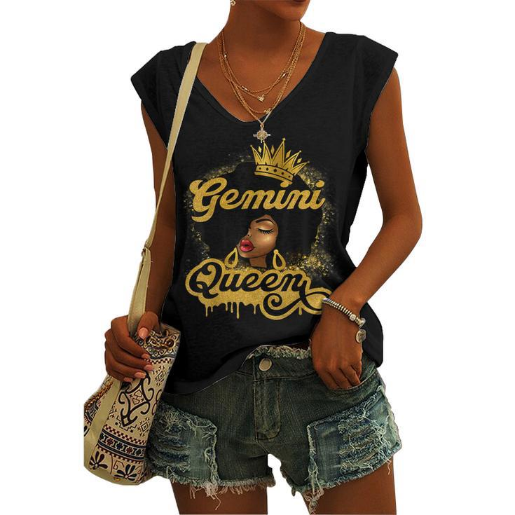 Gemini Queen Birthday Girl Afro Woman Black Queen Zodiac Women's Vneck Tank Top