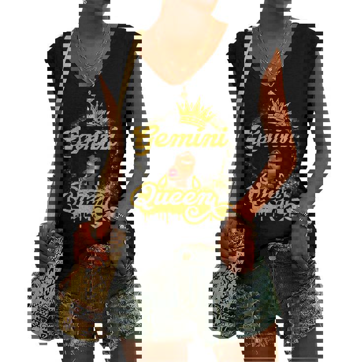 Gemini Queen Birthday Girl Afro Woman Black Queen Zodiac Women's Vneck Tank Top