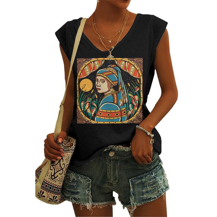 Girl With A Pearl Ear Ring Vintage Women's V-neck Casual Sleeveless Tank Top