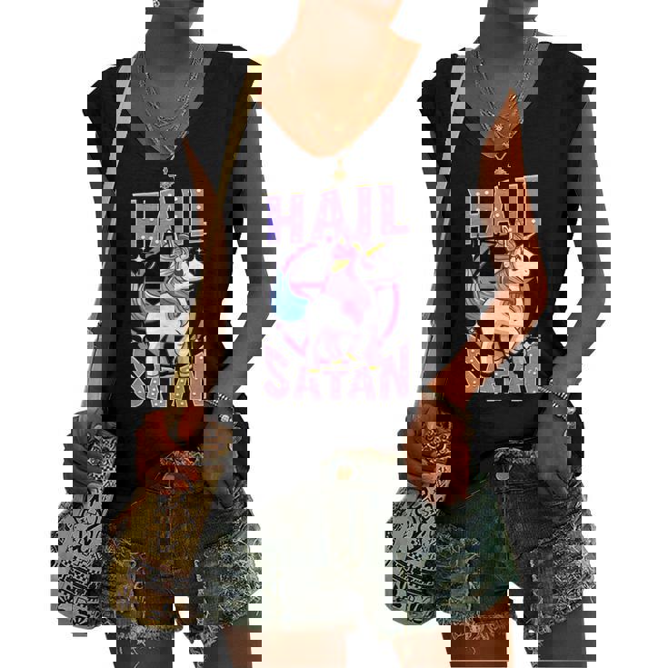 Hail Satan Unicorn Rainbow Satanic Heavy Metal Pun Women's V-neck Tank Top