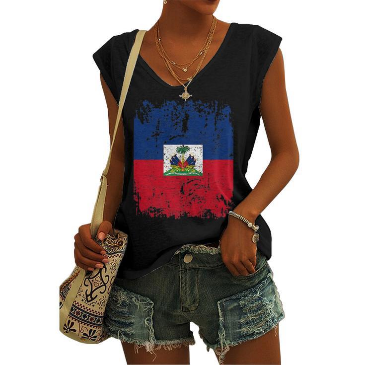 Haiti Flag Vintage Haiti Women's V-neck Tank Top
