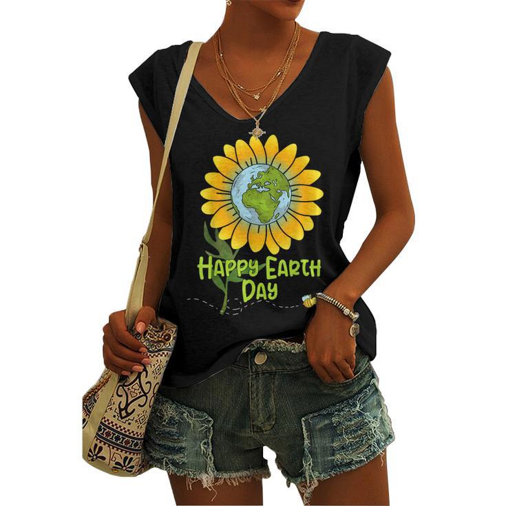 Happy Earth Day Every Day Sunflower Kids Teachers Earth Day Women's Vneck Tank Top
