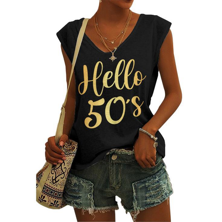 Womens Hello 50S Womens 50Th Birthday 50 Year Old Bday Squad Women's Vneck Tank Top