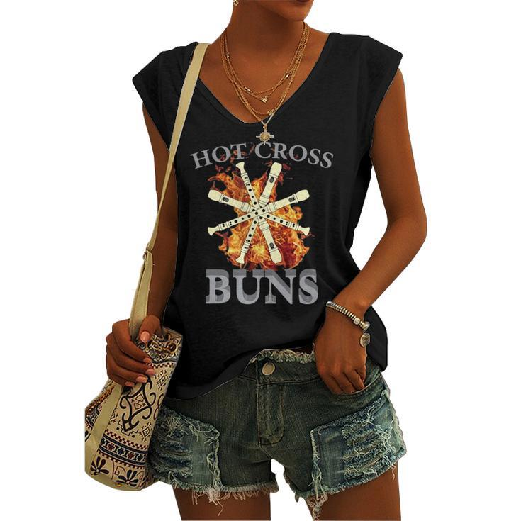 Hot Cross Buns Pattern Flute Player For Dad Women's V-neck Tank Top
