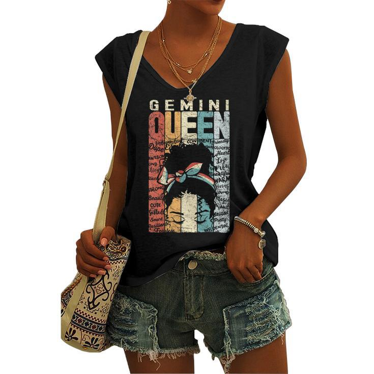 Womens June Birthday Gemini Queen Im Black Queen Afro Mom Bun Women's Vneck Tank Top