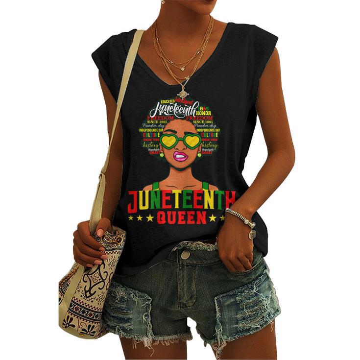 Juneteenth Natural Afro Queen Women's V-neck Tank Top
