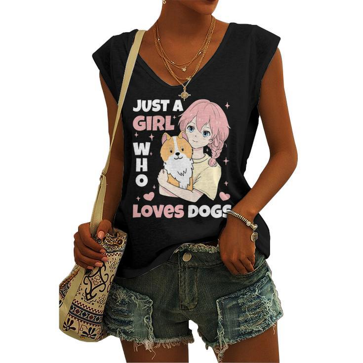 Just A Girl Who Loves Dogs Cute Corgi Lover Outfit & Apparel Women's V-neck Tank Top