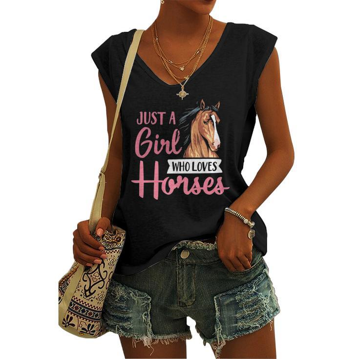Just A Girl Who Loves Horses Cute Horseback Riding Lesson Women's V-neck Tank Top