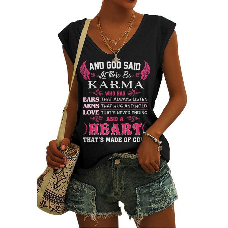 Karma Name And God Said Let There Be Karma Women's Vneck Tank Top