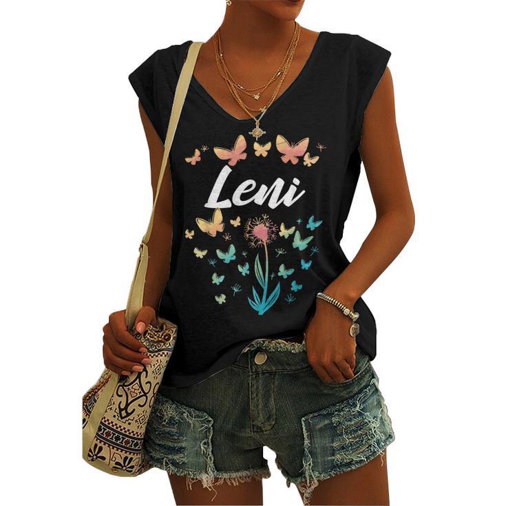 Leni Birthday Sister Butterfly Dandelion Name Leni Women's Vneck Tank Top