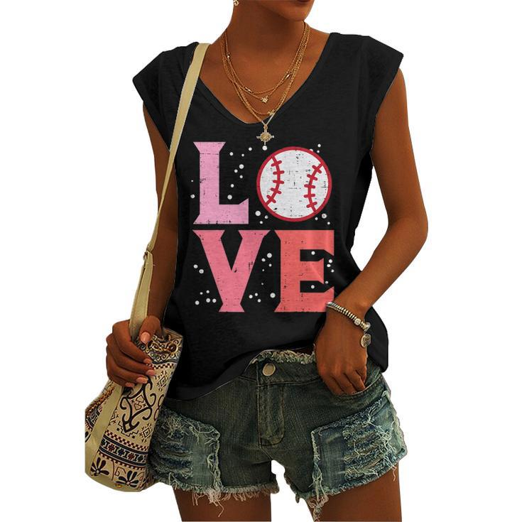Love Baseball Cute Sports Fan Player Team Women's V-neck Tank Top