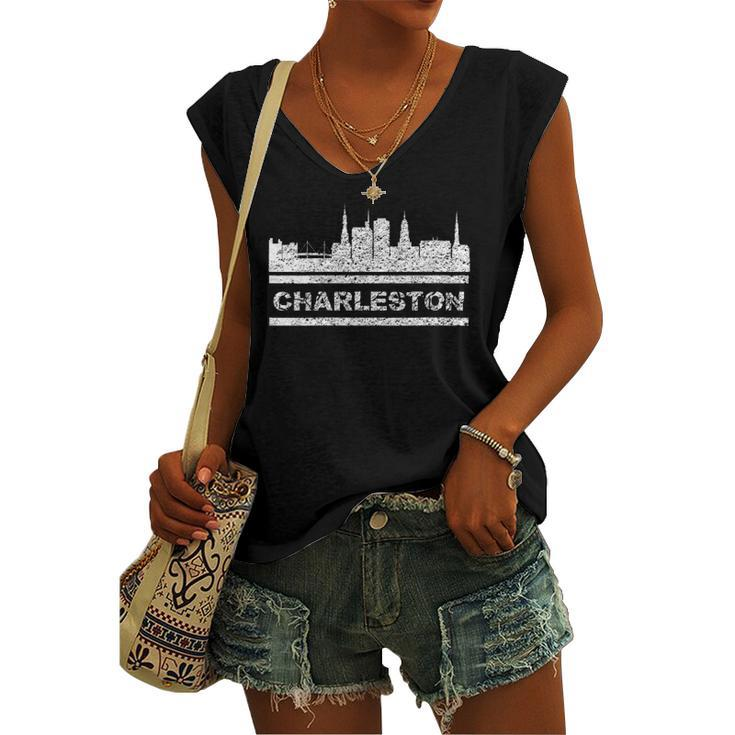I Love Charleston Sc Vacation Arthur Ravenel Bridge Skyline Women's V-neck Tank Top