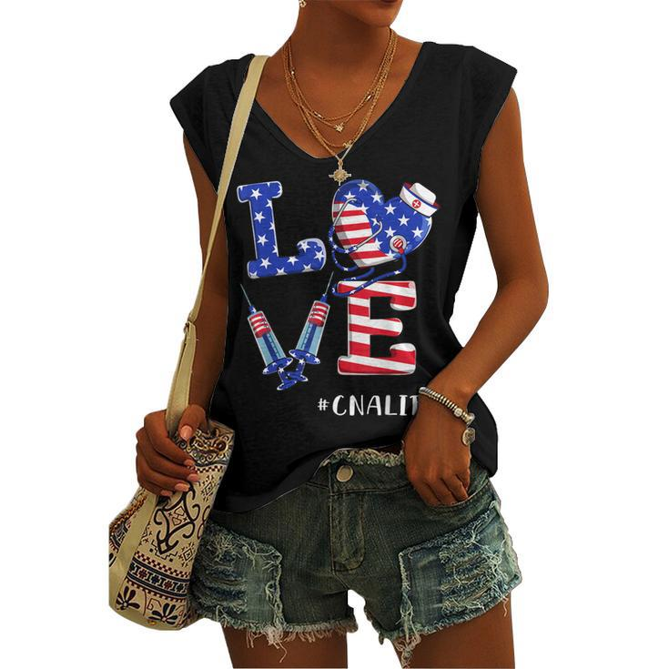 Love Cna Life Nurse 4Th Of July American Flag Patriotic Women's Vneck Tank Top