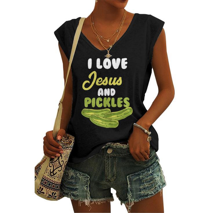 I Love Jesus & Pickles Religious Vegetarian Pickle Lover Women's V-neck Tank Top