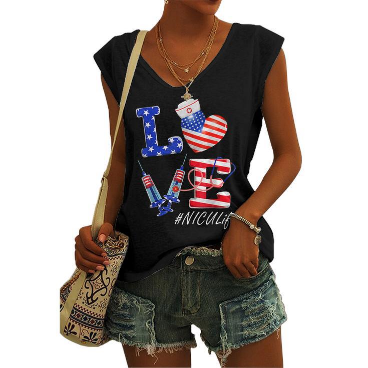 Love Nicu Life Nurse 4Th Of July American Flag Patriotic Women's Vneck Tank Top