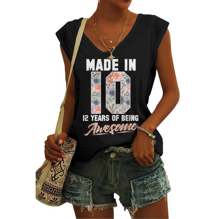 Made In 2010 12 Years Of Being Awesome 12Th Birthday Flowers Women's Vneck Tank Top