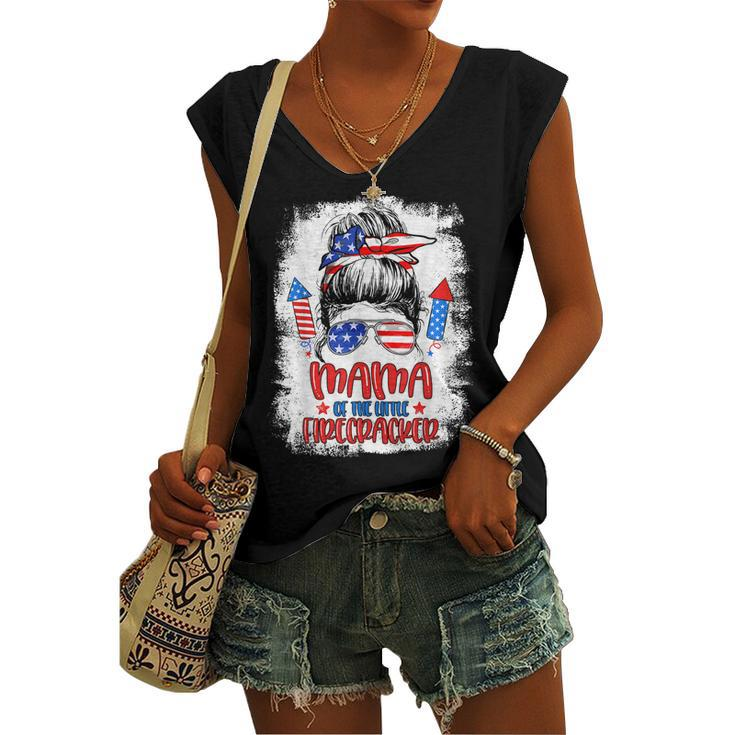 Mama Of The Little Firecracker 4Th Of July Birthday For Mom Women's Vneck Tank Top