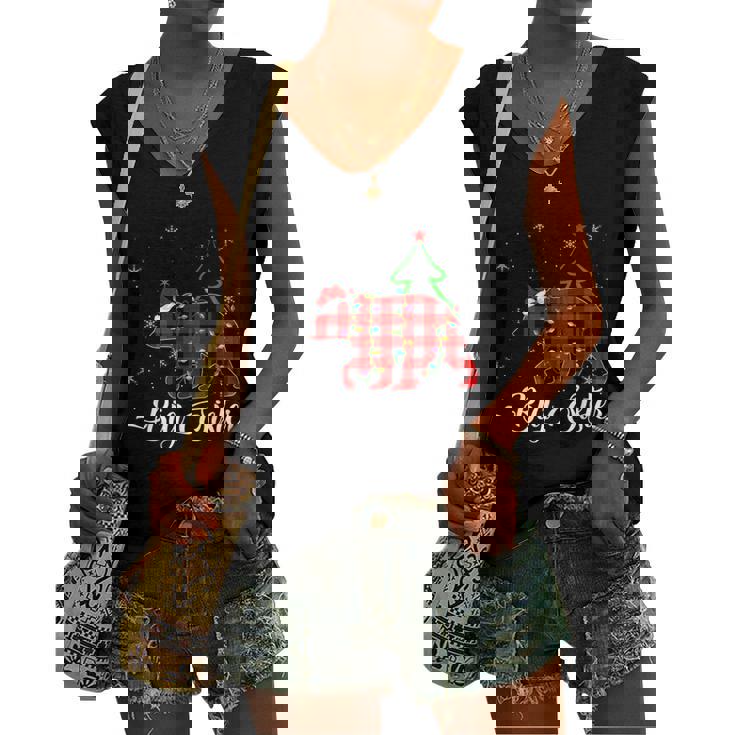 Matching Buffalo Plaid Christmas Bigsister Bear Pajama  Women's V-neck Casual Sleeveless Tank Top