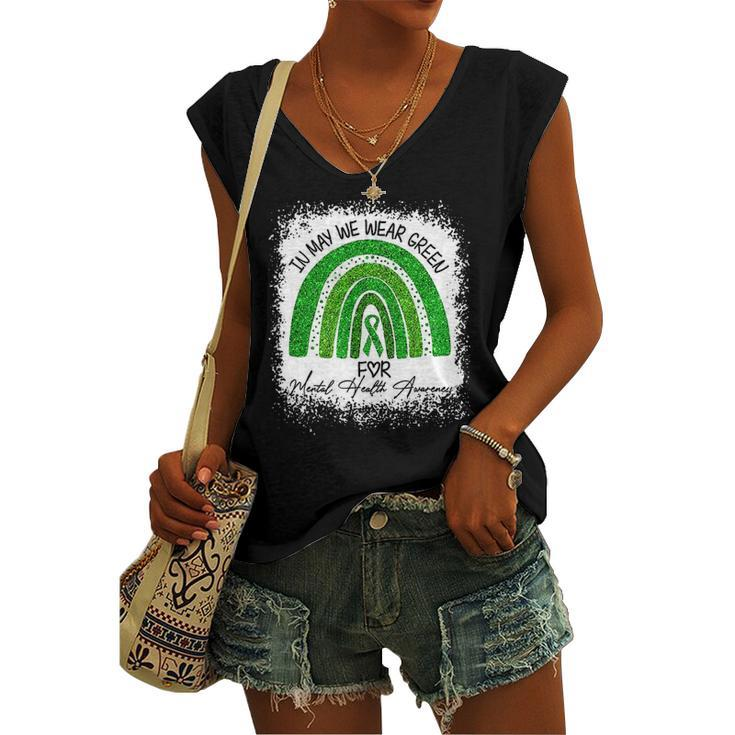 In May We Wear Green For Mental Health Awareness Rainbow Women's V-neck Tank Top