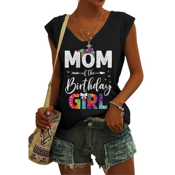 Womens Mb Mom Of The Birthday Girl Mama Mother And Daughter Tie Dye Women's Vneck Tank Top