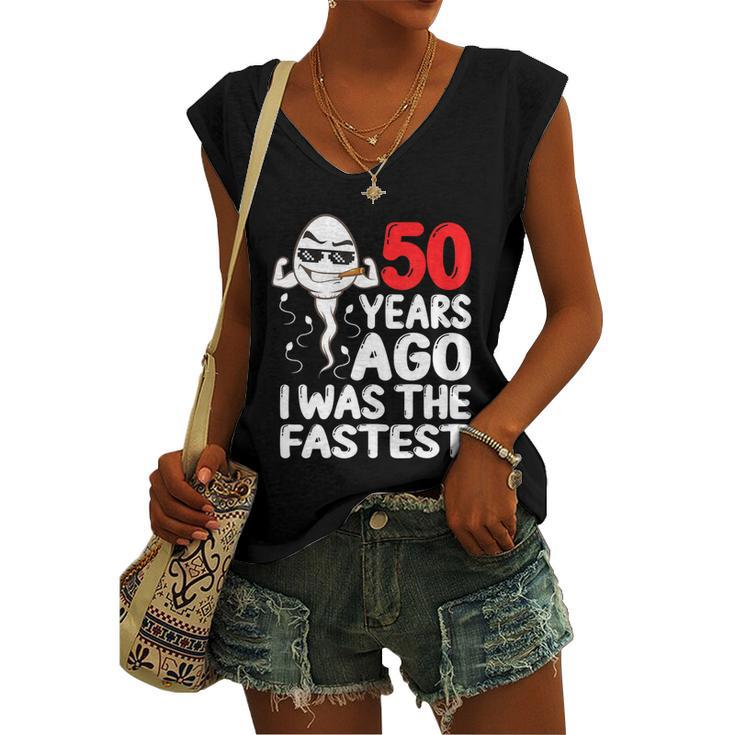 Mens 50Th Birthday Gag Dress 50 Years Ago I Was The Fastest Funny  Women's V-neck Casual Sleeveless Tank Top