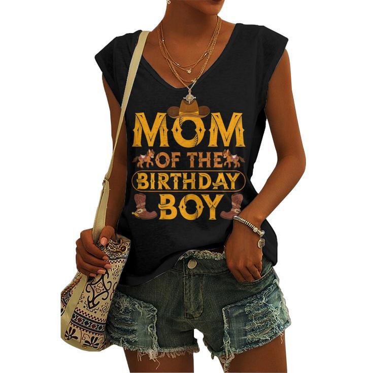 Womens Mom Of The Birthday Boy Cowboy Western Theme Birthday Party Women's Vneck Tank Top
