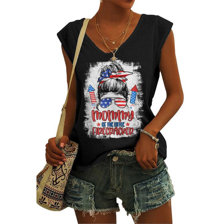 Mommy Of The Little Firecracker 4Th Of July Birthday For Mom Women's Vneck Tank Top