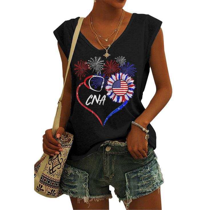 Patriotic Nurse Cna 4Th Of July American Flag Sunflower Love V2 Women's Vneck Tank Top