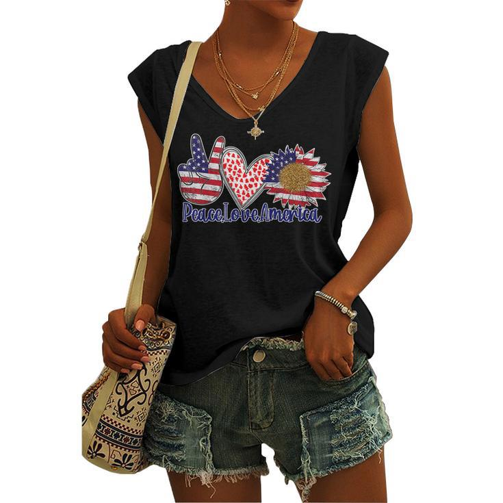 Peace Love America 4Th July Patriotic Sunflower Heart Sign Women's Vneck Tank Top